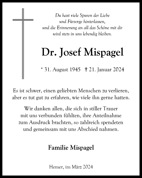 Traueranzeige von Josef Mispagel von Tageszeitung