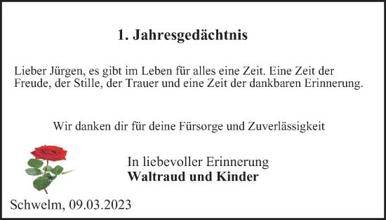 Traueranzeige von Jürgen  von Tageszeitung
