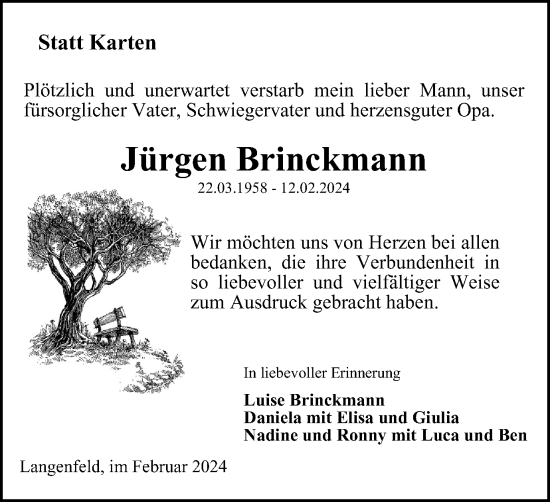 Traueranzeige von Jürgen Brinckmann von Tageszeitung