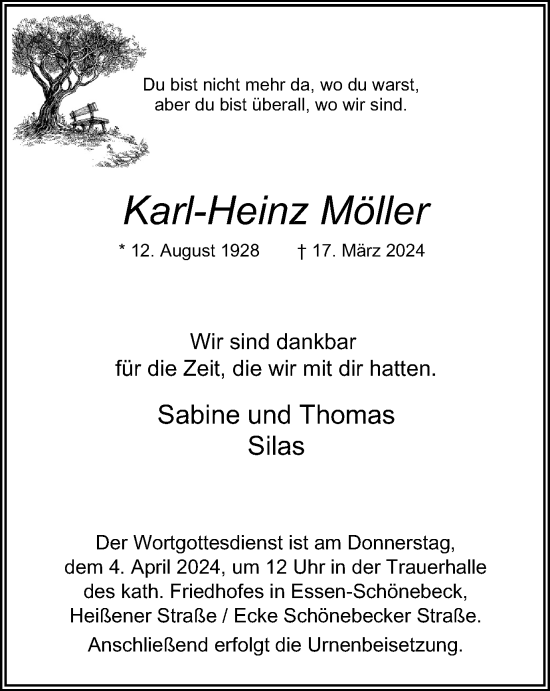 Traueranzeige von Karl-Heinz Möller von Tageszeitung