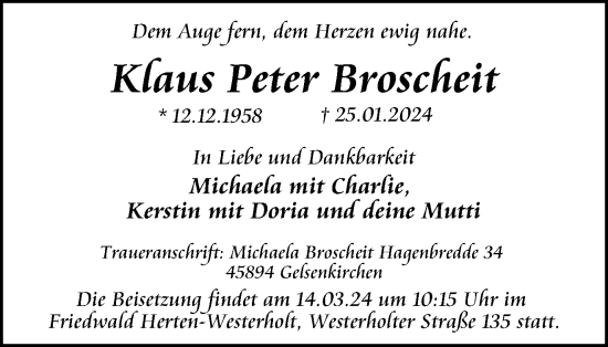 Traueranzeige von Klaus Peter Broscheit von Tageszeitung