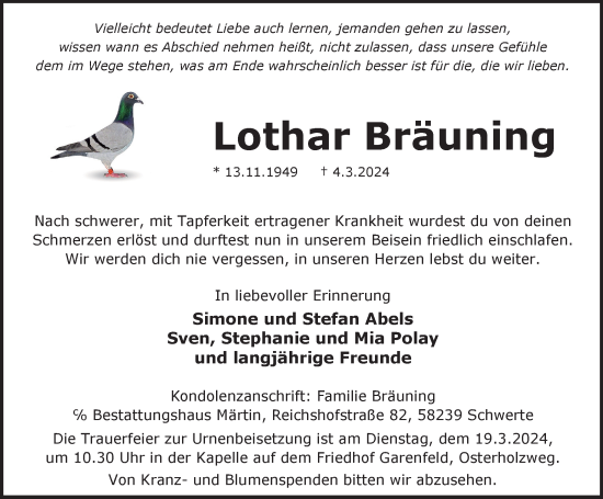 Traueranzeige von Lothar Bräuning von Tageszeitung