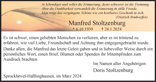 Traueranzeige von Manfred Stoltzenburg von Tageszeitung