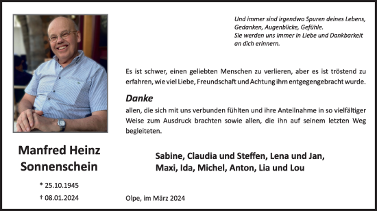 Traueranzeige von Manfred Heinz Sonnenschein von Tageszeitung
