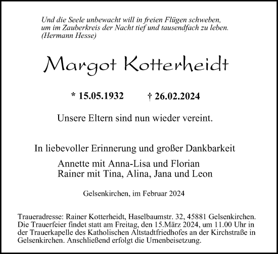 Traueranzeige von Margot Kotterheidt von Tageszeitung