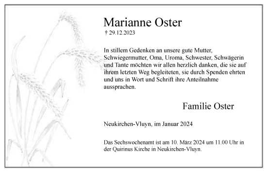 Traueranzeige von Marianne Oster von Tageszeitung