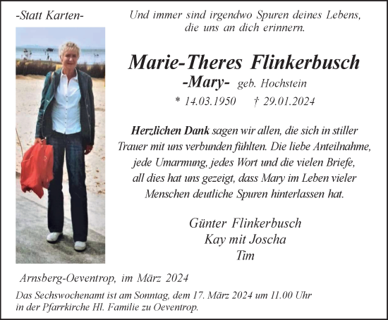 Traueranzeige von Marie-Theres Flinkerbusch von Tageszeitung