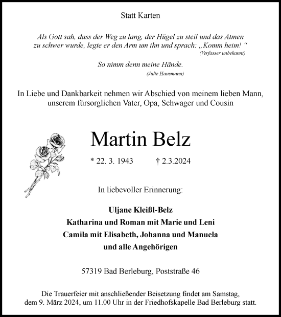 Traueranzeige von Martin Belz von Tageszeitung
