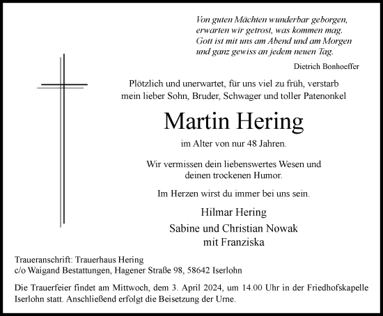 Traueranzeige von Martin Hering von Tageszeitung