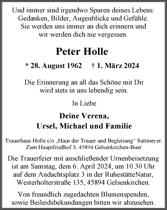 Traueranzeige von Peter Holle von Tageszeitung