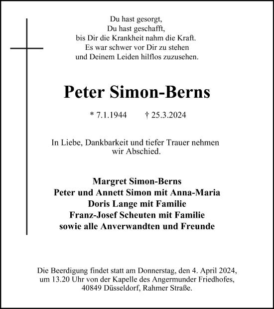 Traueranzeige von Peter Simon-Berns von Tageszeitung
