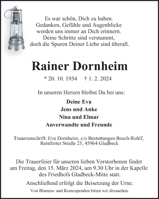 Traueranzeige von Rainer Dornheim von Tageszeitung