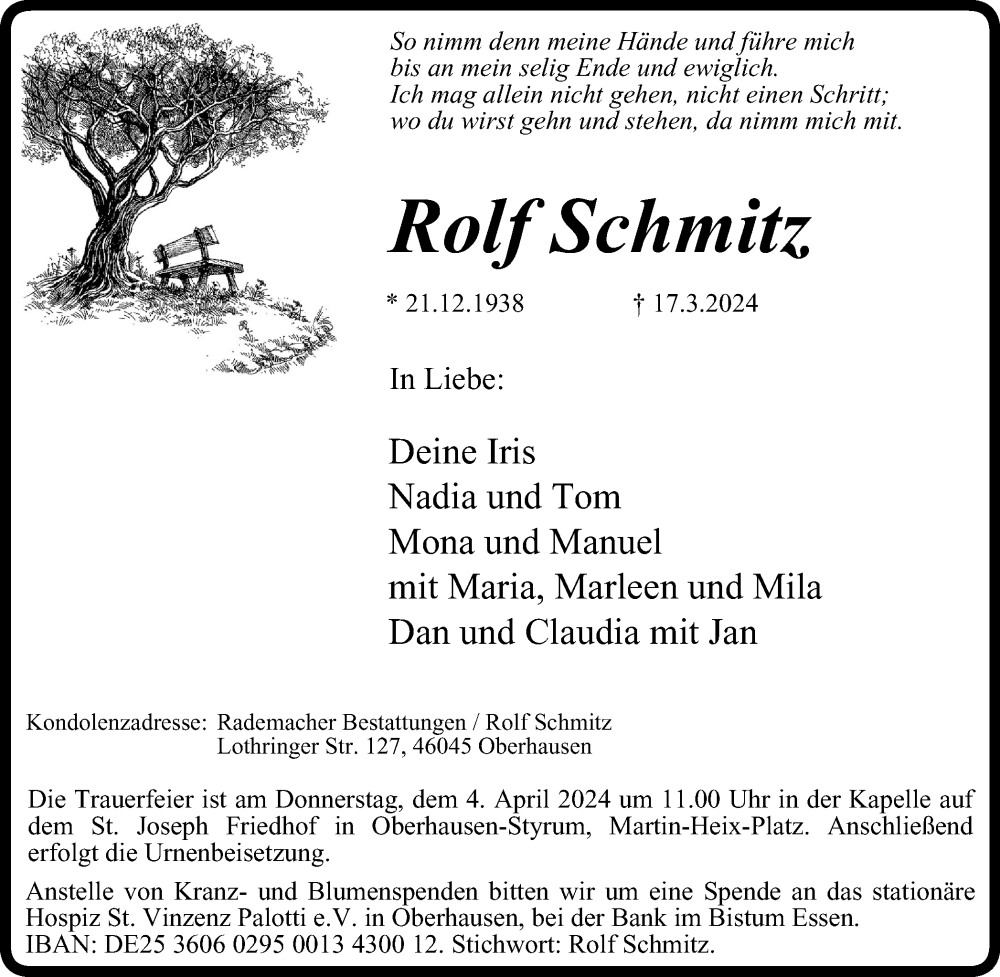  Traueranzeige für Rolf Schmitz vom 30.03.2024 aus Tageszeitung