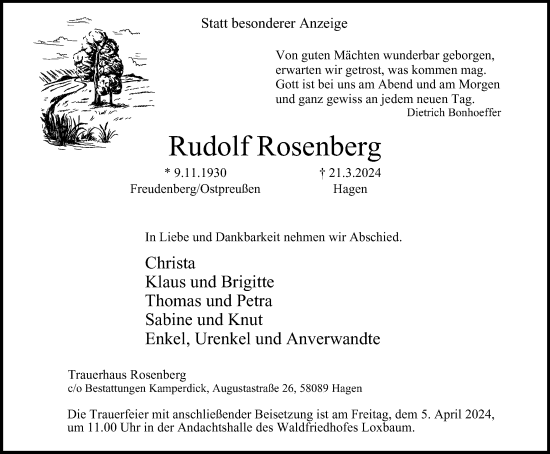 Traueranzeige von Rudolf Rosenberg von Tageszeitung