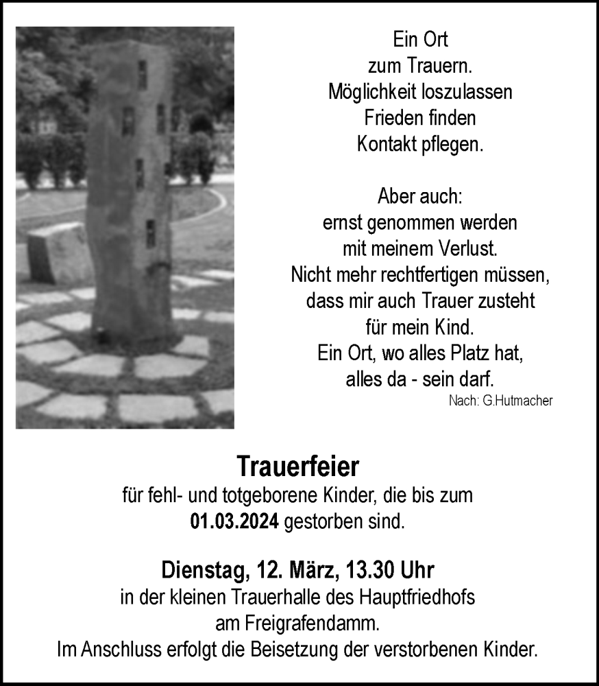  Traueranzeige für Trauerfeier  vom 09.03.2024 aus Tageszeitung