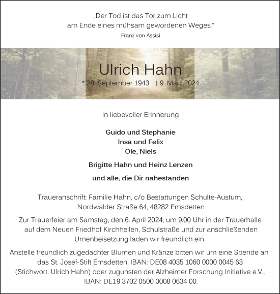 Traueranzeige von Ulrich Hahn von Tageszeitung
