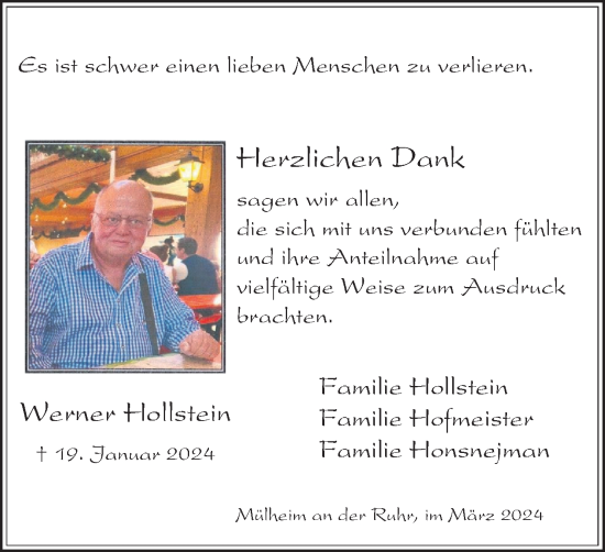Traueranzeige von Werner Hollstein von Tageszeitung