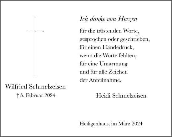 Traueranzeige von Wilfried Schmelzeisen von Tageszeitung