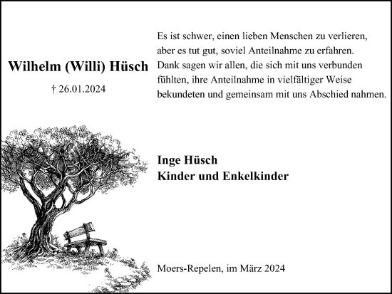 Traueranzeige von Wilhelm Hüsch von Tageszeitung