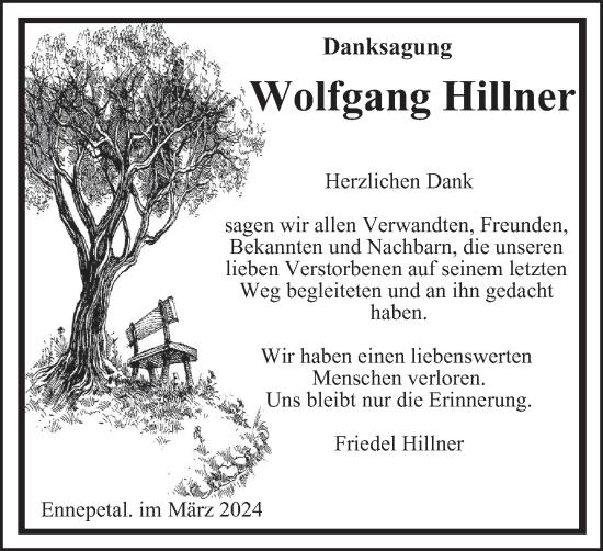 Traueranzeige von Wolfgang Hillner von Tageszeitung