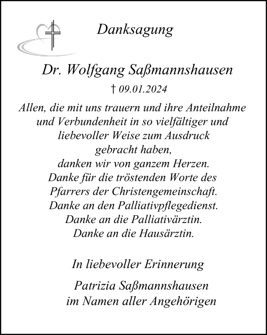 Traueranzeige von Wolfgang Saßmannshausen von Tageszeitung