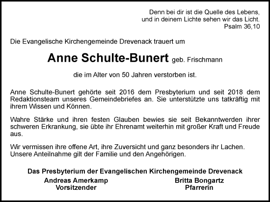 Traueranzeige von Anne Schulte-Bunert von Tageszeitung