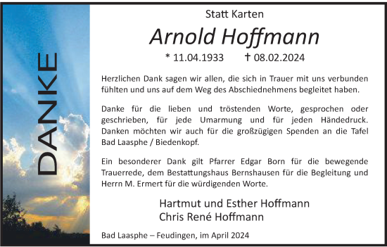 Traueranzeige von Arnold Hoffmann von Tageszeitung