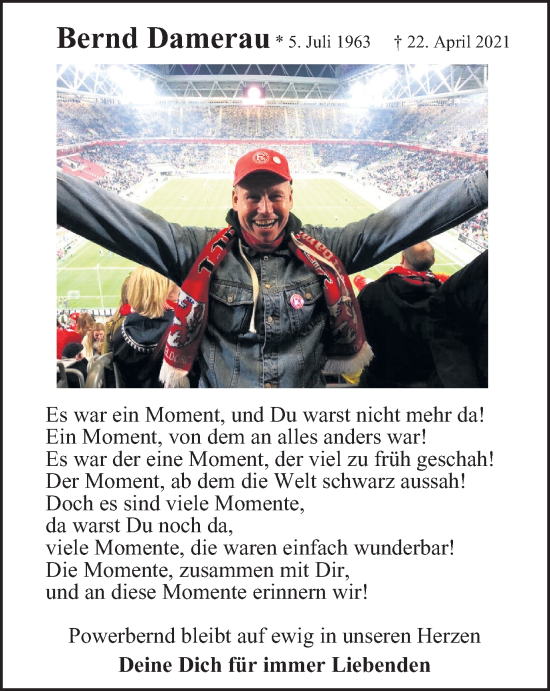 Traueranzeige von Bernd Damerau von Tageszeitung
