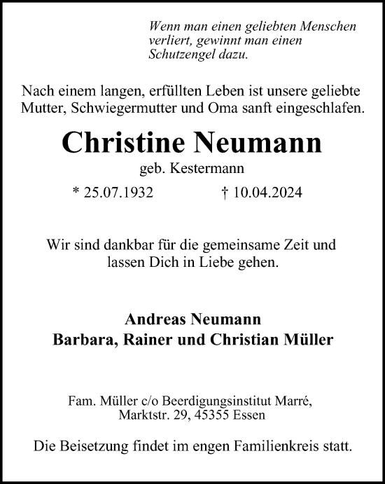 Traueranzeige von Christine Neumann von Tageszeitung