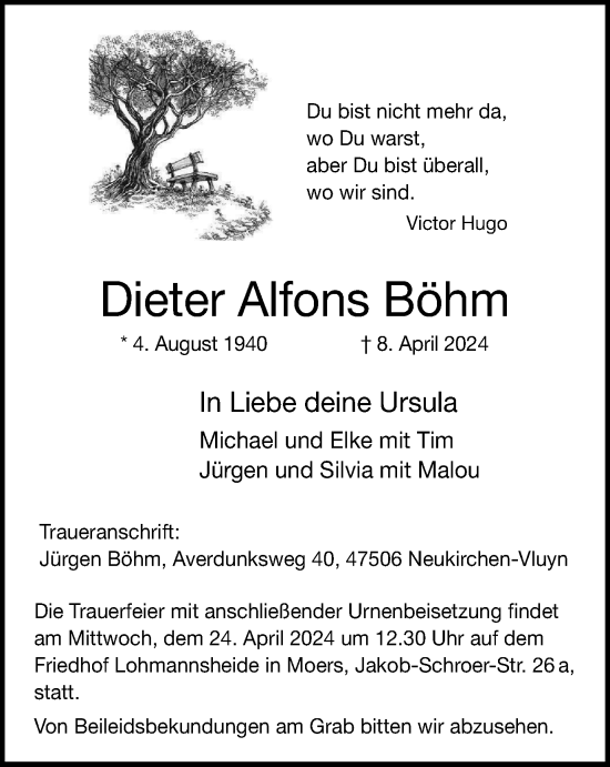 Traueranzeige von Dieter Alfons Böhm von Tageszeitung