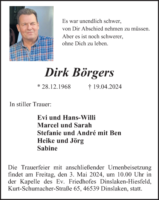 Traueranzeige von Dirk Börgers von Tageszeitung