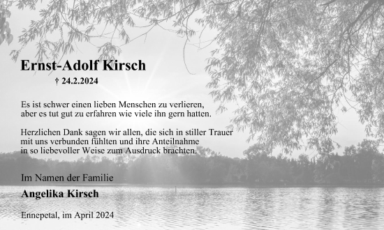 Traueranzeige von Ernst-Adolf Kirsch von Tageszeitung