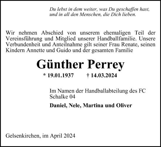 Traueranzeige von Günther Perrey von Tageszeitung