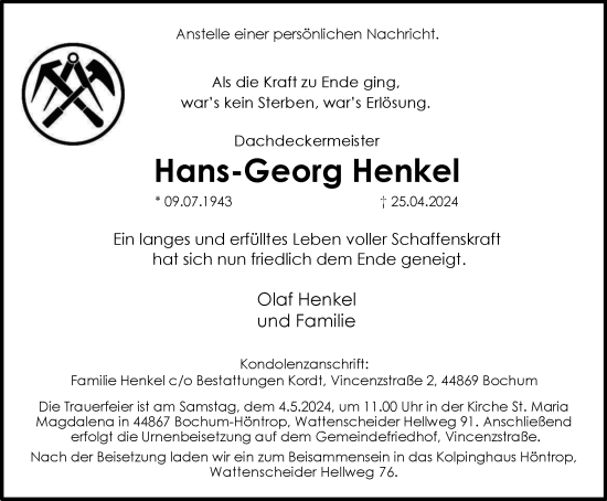 Traueranzeige von Hans-Georg Henkel von Tageszeitung