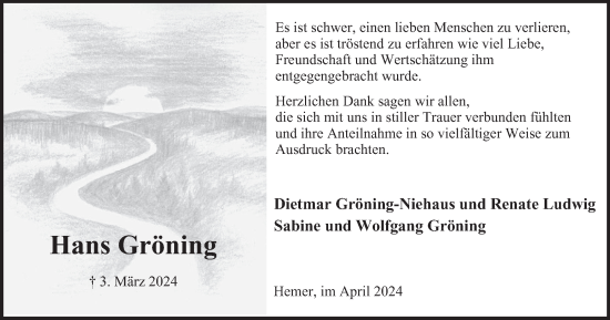 Traueranzeige von Hans Gröning von Tageszeitung