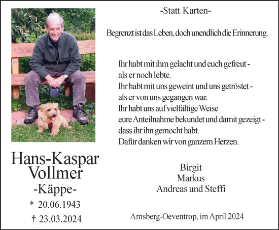 Traueranzeige von Hans-Kaspar Vollmer von Tageszeitung