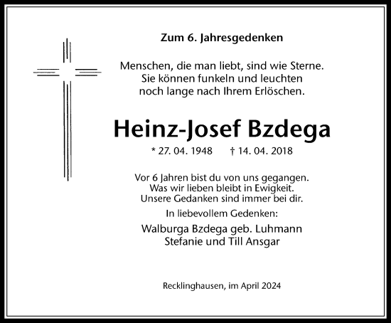 Traueranzeige von Heinz-Josef Bzdega von Tageszeitung