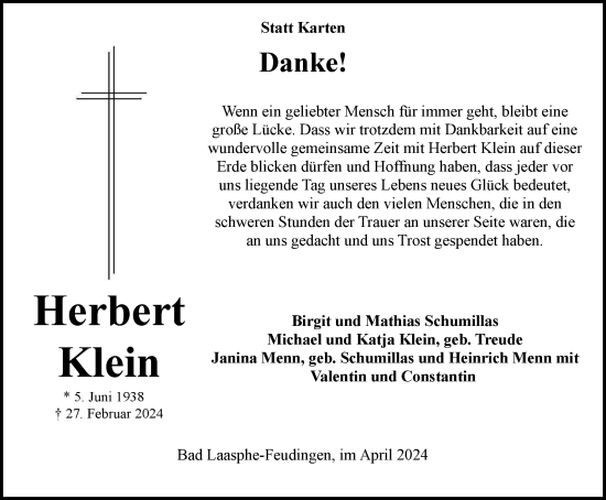 Traueranzeige von Herbert Klein von Tageszeitung