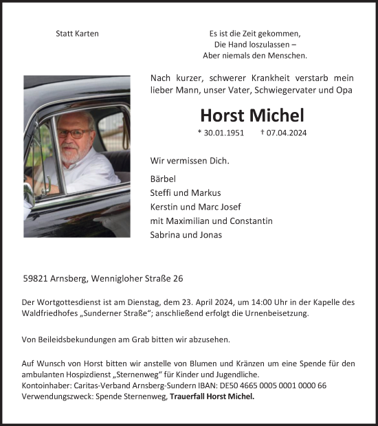 Traueranzeige von Horst Michel von Tageszeitung