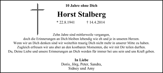 Traueranzeige von Horst Stalberg von Tageszeitung