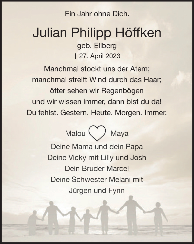  Traueranzeige für Julian Philipp Höffken vom 27.04.2024 aus Tageszeitung