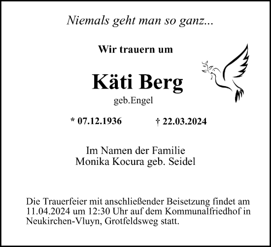 Traueranzeige von Käti Berg von Tageszeitung