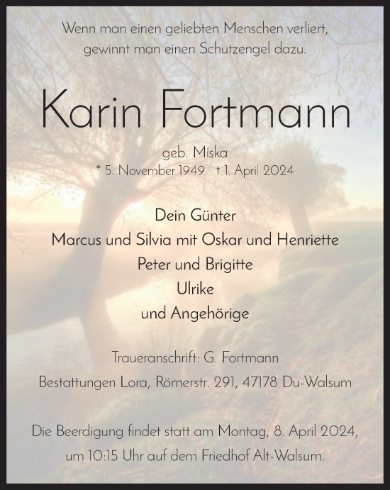 Traueranzeige von Karin Fortmann von Tageszeitung