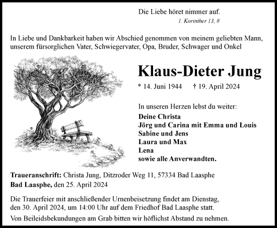 Traueranzeige von Klaus-Dieter Jung von Tageszeitung