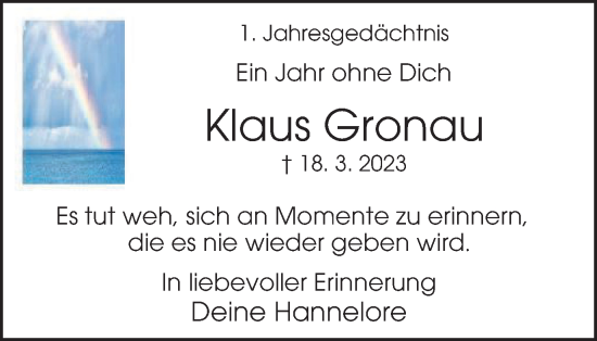 Traueranzeige von Klaus Gronau von Tageszeitung