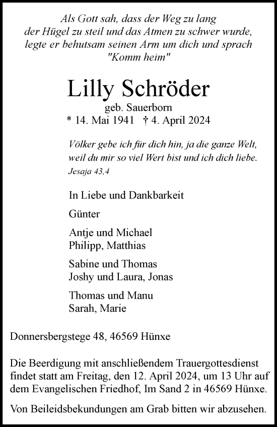 Traueranzeige von Lilly Schröder von Tageszeitung