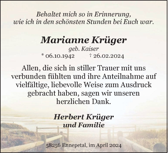 Traueranzeige von Marianne Krüger von Tageszeitung