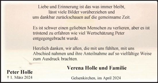 Traueranzeige von Peter Holle von Tageszeitung