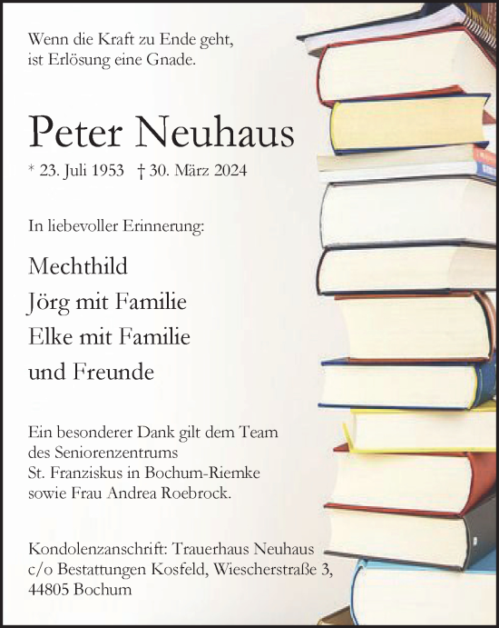 Traueranzeige von Peter Neuhaus von Tageszeitung
