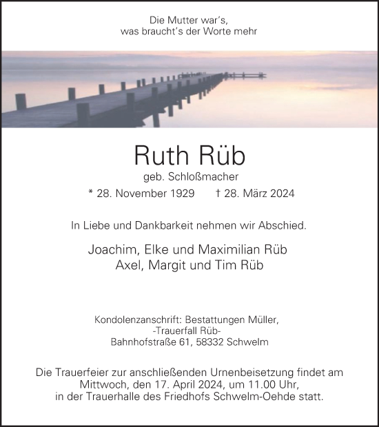 Traueranzeige von Ruth Rüb von Tageszeitung